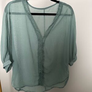 Med Elegant Sheer Green Blouse